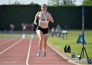 20 July 2013; Elizebeth Maher, Galway City Harriers, crosses the line to win the U-18 Girl's 4 x 400m. Woodie’s DIY National Juvenile Track and Field Championships,  Tullamore Harriers Stadium, Tullamore, Co. Offaly. Picture credit: Barry Cregg / SPORTSFILE