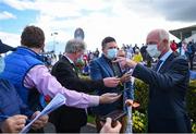 28 July 2021; Trainer Willie Mullins speaks to media after winning the Tote Galway Plate Steeplechase with Royal Rendezvous during day three of the Galway Races Summer Festival at Ballybrit Racecourse in Galway. Photo by David Fitzgerald/Sportsfile