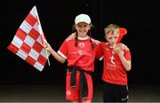 31 July 2021; Tyrone supporters Niamh Hetherington, aged 10, and her brother Matthew Hetherington, aged 9, from Donaghmore, Tyrone, before the Ulster GAA Football Senior Championship Final match between Monaghan and Tyrone at Croke Park in Dublin. Photo by Sam Barnes/Sportsfile