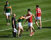25 July 2021; Gavin White of Kerry and Kevin O’Driscoll of Cork tussle during the Munster GAA Football Senior Championship Final match between Kerry and Cork at Fitzgerald Stadium in Killarney, Kerry. Photo by Piaras Ó Mídheach/Sportsfile