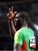 5 August 2021; Kirani James of Grenada reacts after winning the bronze medal in the men's 400 metres final at the Olympic Stadium on day 13 during the 2020 Tokyo Summer Olympic Games in Tokyo, Japan. Photo by Stephen McCarthy/Sportsfile