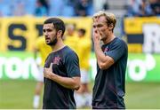 5 August 2021; Michael Duffy, left, and Greg Sloggett of Dundalk prior to the UEFA Europa Conference League third qualifying round first leg match between Vitesse and Dundalk at GelreDome in Arnhem, Netherlands.Photo by Rene Nijhuis/Sportsfile