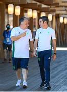 6 August 2021; Team Ireland boxing head coach Zaur Antia, left, and Team Ireland boxing high performance director Bernard Dunne pose for a portrait at a media conference in the Olympic Village during the 2020 Tokyo Summer Olympic Games in Tokyo, Japan. Photo by Stephen McCarthy/Sportsfile