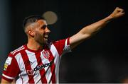 6 August 2021; Daniel Lafferty of Derry City celebrates after the SSE Airtricity League Premier Division match between Derry City and Drogheda United at Ryan McBride Brandywell Stadium in Derry. Photo by Eóin Noonan/Sportsfile