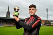 10 August 2021; Dawson Devoy of Bohemians with his SSE Airtricity / SWI Player of the Month Award for July 2021 at Dalymount Park in Dublin. Photo by Seb Daly/Sportsfile