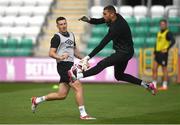 11 August 2021; Patrick McEleney, left, and Alessio Abibi during a Dundalk training session at Tallaght Stadium in Dublin. Photo by Ben McShane/Sportsfile