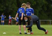 12 August 2021; Coach Holly Leach with Caitlyn Howard, age 10, and Dara Belle Brennan, age 10, during the Bank of Ireland Leinster Rugby Summer Camp at Newbridge RFC in Newbridge, Kildare. Photo by Matt Browne/Sportsfile