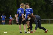 12 August 2021; Coach Holly Leach with Caitlyn Howard, age 10, and Dara Belle Brennan, age 10, during the Bank of Ireland Leinster Rugby Summer Camp at Newbridge RFC in Newbridge, Kildare. Photo by Matt Browne/Sportsfile