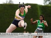 14 August 2021; Niamh McCorry from Annalee AC, Cavan, on her way to winning the girls under-19 100m Hurdles during day six of the Irish Life Health National Juvenile Track & Field Championships at Tullamore Harriers Stadium in Tullamore, Offaly. Photo by Matt Browne/Sportsfile