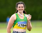 14 August 2021; Niamh McCorry from Annalee AC, Cavan, after winning the girls under-19 100m Hurdles during day six of the Irish Life Health National Juvenile Track & Field Championships at Tullamore Harriers Stadium in Tullamore, Offaly. Photo by Matt Browne/Sportsfile