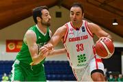 14 August 2021; Sam Buxton of Gibraltar in action against Eoin Quigley of Ireland during the FIBA Men’s European Championship for Small Countries day four match between Gibraltar and Ireland at National Basketball Arena in Tallaght, Dublin. Photo by Eóin Noonan/Sportsfile