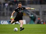 14 August 2021; Mayo goalkeeper Rob Hennelly kicks a late equalising point in normal time of the GAA Football All-Ireland Senior semi-final match between Dublin and Mayo at Croke Park in Dublin. Photo by Seb Daly/Sportsfile