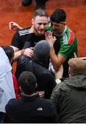 14 August 2021; Mayo goalkeeper Rob Hennelly is greeted by family and supporters following the GAA Football All-Ireland Senior Championship semi-final match between Dublin and Mayo at Croke Park in Dublin. Photo by Stephen McCarthy/Sportsfile