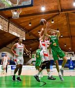 14 August 2021; Will Hanley of Ireland in action against Thomas Yome of Gibraltar during the FIBA Men’s European Championship for Small Countries day four match between Gibraltar and Ireland at National Basketball Arena in Tallaght, Dublin. Photo by Eóin Noonan/Sportsfile