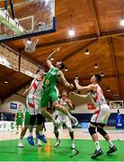 14 August 2021; Will Hanley of Ireland in action against Lucas Perez of Gibraltar during the FIBA Men’s European Championship for Small Countries day four match between Gibraltar and Ireland at National Basketball Arena in Tallaght, Dublin. Photo by Eóin Noonan/Sportsfile