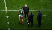 14 August 2021; Mayo manager James Horan with Aidan O'Shea moments before re-introducing him to the match as a late substitute in extra-time during the GAA Football All-Ireland Senior Championship semi-final match between Dublin and Mayo at Croke Park in Dublin. Photo by Stephen McCarthy/Sportsfile