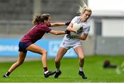 15 August 2021; Neasa Dooley of Kildare in action against Tara Fagan of Westmeath during the TG4 All-Ireland Senior Ladies Football Championship Semi-Final match between Kildare and Westmeath at Parnell Park in Dublin. Photo by Brendan Moran/Sportsfile