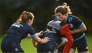 25 August 2021; Leinster players, from right, Jenny Murphy, Grace Miller and Alice O’Dowd during a Leinster Rugby Womens training session at Kings Hospital in Lucan, Dublin. Photo by Harry Murphy/Sportsfile