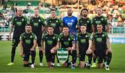 26 August 2021; The Shamrock Rovers team, back row, from left, Joey O'Brien, Sean Hoare, Aaron Greene, Alan Mannus, Roberto Lopes and Liam Scales. Front row, from left, Danny Mandroiu, Dylan Watts, Ronan Finn, Gary O'Neill and Graham Burke before the UEFA Europa Conference League play-off second leg match between Shamrock Rovers and Flora Tallinn at Tallaght Stadium in Dublin. Photo by Seb Daly/Sportsfile