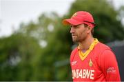 29 August 2021; Zimbabwe captain Craig Ervine speaking before match two of the Dafanews T20 series between Ireland and Zimbabwe at Clontarf Cricket Club in Dublin. Photo by Seb Daly/Sportsfile