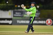 29 August 2021; Ireland wicketkeeper Neil Rock during match two of the Dafanews T20 series between Ireland and Zimbabwe at Clontarf Cricket Club in Dublin. Photo by Seb Daly/Sportsfile