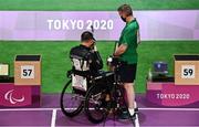 30 August 2021; Philip Eaglesham of Ireland, left, and loader Sean Baldwin, competing in the R4 SH2 Mixed 10 metre Air Rifle Standing Qualification at the Asaka Shooting Range on day six during the Tokyo 2020 Paralympic Games in Tokyo, Japan. Photo by Sam Barnes/Sportsfile