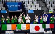 30 August 2021; Members of Team Ireland celebrate as Nicole Turner of Ireland is presented with her silver medal after finishing second in the Women's S6 50 metre butterfly final at the Tokyo Aquatic Centre on day six during the Tokyo 2020 Paralympic Games in Tokyo, Japan. Photo by Sam Barnes/Sportsfile