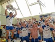 21 July 2013; Drew Wylie, Monaghan, leads the team celebrations in the changing rooms. Ulster GAA Football Senior Championship Final, Donegal v Monaghan, St Tiernach's Park, Clones, Co. Monaghan. Picture credit: Oliver McVeigh / SPORTSFILE