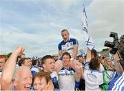 21 July 2013; Monaghan's Colin Walshe is carried shoulder high by team-mate Fintan Kelly. Ulster GAA Football Senior Championship Final, Donegal v Monaghan, St Tiernach's Park, Clones, Co. Monaghan. Picture credit: Brian Lawless / SPORTSFILE