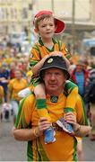 21 July 2013; Ois’n Mullen, aged 4, from Ballybofey, Co. Donegal, on the shoulders of his dad Paddy. Ulster GAA Football Senior Championship Final, Donegal v Monaghan, St Tiernach's Park, Clones, Co. Monaghan. Picture credit: Daire Brennan / SPORTSFILE