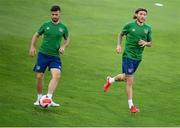 31 August 2021; Jeff Hendrick, right, and Shane Long during a Republic of Ireland training session at Estádio Algarve in Faro, Portugal. Photo by Stephen McCarthy/Sportsfile