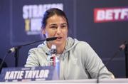 2 September 2021; Katie Taylor during a press conference ahead of her Undisputed Female Lightweight Championship bout against Jennifer Han in Leeds, England. Photo by Mark Robinson / Matchroom Boxing via Sportsfile