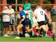 4 September 2021; Jules Fenelon of Leinster on his way to scoring a try for his side during the IRFU U18 Men's Schools Interprovincial Championship Round 3 match between Ulster and Leinster at Newforge in Belfast. Photo by John Dickson/Sportsfile