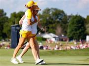 5 September 2021; Leona Maguire of Team Europe is congratulated by Mel Reid after making a putt on the 16th hole during the afternoon fourballs on day two of the Solheim Cup at the Inverness Club in Toledo, Ohio, USA. Photo by Brian Spurlock/Sportsfile