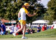 5 September 2021; Leona Maguire of Team Europe reacts to making a putt on the 16th green during the afternoon fourballs match with Mel Reid against Lizette Salas and Jennifer Kupcho of Team USA on day two of the Solheim Cup at the Inverness Club in Toledo, Ohio, USA. Photo by Brian Spurlock/Sportsfile