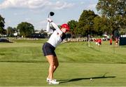 5 September 2021; Jennifer Kupcho of Team USA hits her tee shot on the 15th green during the afternoon fourballs on day two of the Solheim Cup at the Inverness Club in Toledo, Ohio, USA. Photo by Brian Spurlock/Sportsfile