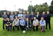 8 September 2021; Attendees; back row from left, Brian Mullins of Dublin, Noel O’Mahony of Kerry, Barry Coffey of Cork, Mikey Connor of Kerry, Tom Byrne of Mayo, Tomás Ó Flatharta of Kerry, Jack O’Shea of Kerry, Mícheál Ó Muircheartaigh of Kerry, Neil Sweeney, guest, Jackie Walsh of Kerry, and Pat McCarthy of Kerry and front row; from left, Dermot Hanafin of Kerry, Willie Maher of Kerry, Ciarán Murray of Monaghan, Kevin McStay of Mayo, Timmy Brosnan of Kerry and Brendan Lynskey of Galway during the reunion of club and intercounty GAA players trained by Mícheál Ó Muircheartaigh as part of a training group of Dublin based players in the 1970, '80's and '90's at UCD in Belfield, Dublin. Photo by Piaras Ó Mídheach/Sportsfile