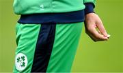 10 September 2021; Ireland captain Andrew Balbirnie prepares for the coin toss before match two of the Dafanews International Cup ODI series between Ireland and Zimbabwe at Stormont in Belfast. Photo by Ramsey Cardy/Sportsfile