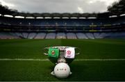 10 September 2021; The Sam Maguire Cup with the Mayo and Tyrone jerseys and official match ball ahead of the GAA Football All-Ireland Senior Championship Final between Mayo and Tyrone at Croke Park in Dublin. Photo by Brendan Moran/Sportsfile