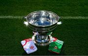 10 September 2021; The Sam Maguire Cup with the Mayo and Tyrone jerseys ahead of the GAA Football All-Ireland Senior Championship Final between Mayo and Tyrone at Croke Park in Dublin. Photo by Brendan Moran/Sportsfile