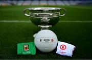 10 September 2021; The official match ball with the Mayo and Tyrone jerseys and the Sam Maguire Cup ahead of the GAA Football All-Ireland Senior Championship Final between Mayo and Tyrone at Croke Park in Dublin. Photo by Brendan Moran/Sportsfile