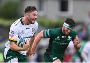 10 September 2021; Ben Donnell of London Irish gets past Tom Daly of Connacht on his way to scoring his side's second try during the pre-season friendly match between Connacht and London Irish at The Sportsground in Galway. Photo by Piaras Ó Mídheach/Sportsfile