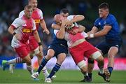 10 September 2021; Tom Lawday of Harlequins is tackled by Jonathan Sexton, left, and Dan Sheehan of Leinster during the Bank of Ireland Pre-Season Friendly match between Leinster and Harlequins at Aviva Stadium in Dublin. Photo by Brendan Moran/Sportsfile