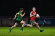 10 September 2021; John Small of Ballymun Kickhams in action against Davy Keogh of Thomas Davis during the Go Ahead Dublin Senior Club Football Championship Group 1 match between Ballymun Kickhams and Thomas Davis at Parnell Park in Dublin. Photo by Daire Brennan/Sportsfile