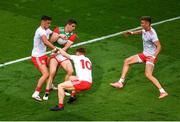 11 September 2021; Lee Keegan of Mayo in action against Tyrone players, left to right, Michael McKernan, Conor Meyler, and Conn Kilpatrick during the GAA Football All-Ireland Senior Championship Final match between Mayo and Tyrone at Croke Park in Dublin. Photo by Daire Brennan/Sportsfile