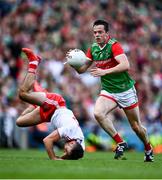11 September 2021; Stephen Coen of Mayo breaks away from Conor McKenna of Tyrone during the GAA Football All-Ireland Senior Championship Final match between Mayo and Tyrone at Croke Park in Dublin. Photo by David Fitzgerald/Sportsfile