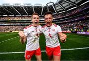 11 September 2021; Peter Harte, left, and Michael McKernan of Tyrone celebrate after winning the GAA Football All-Ireland Senior Championship Final match between Mayo and Tyrone at Croke Park in Dublin. Photo by David Fitzgerald/Sportsfile