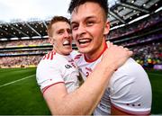 11 September 2021; Michael McKernan, right, and Peter Harte of Tyrone celebrate after the GAA Football All-Ireland Senior Championship Final match between Mayo and Tyrone at Croke Park in Dublin. Photo by David Fitzgerald/Sportsfile