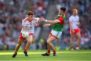 11 September 2021; Conor Meyler of Tyrone in action against Conor Loftus of Mayo during the GAA Football All-Ireland Senior Championship Final match between Mayo and Tyrone at Croke Park in Dublin. Photo by Stephen McCarthy/Sportsfile