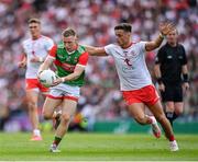 11 September 2021; Ryan O'Donoghue of Mayo in action against Michael McKernan of Tyrone during the GAA Football All-Ireland Senior Championship Final match between Mayo and Tyrone at Croke Park in Dublin. Photo by Ray McManus/Sportsfile